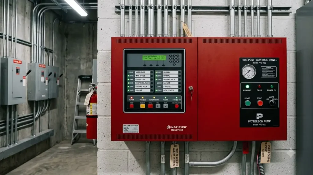 Smoke alarm system panel in Hyderabad industrial facility fire fighting control panel installation